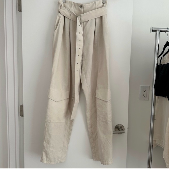 Low Classic Cream Straight-Leg Cargo Jumpsuit Pants with Belt - Picture 5 of 9